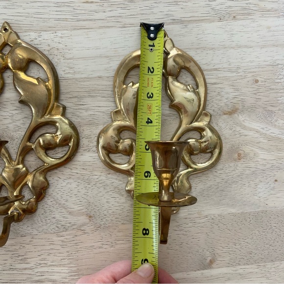 Two BRASS Mid-Century Art Nouveau Candlestick Wall Sconces - Picture 7 of 7